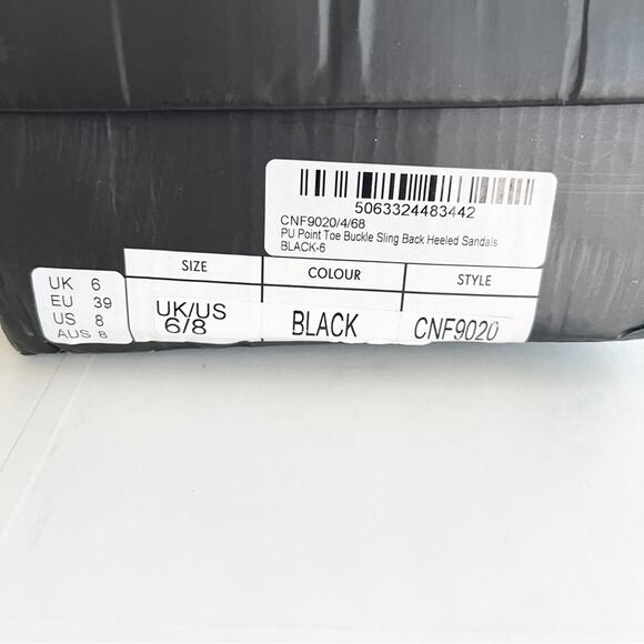 New PLT Black PU Point Tie Buckle Sling Back Heeled Sandals Womens SIZE 8 - Picture 10 of 11